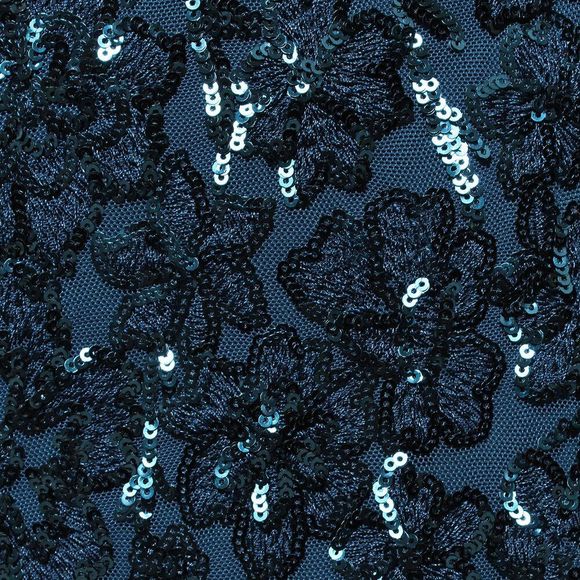 Women's Sequin Stretch Lace Cold Shoulder Gown 14 Petite Deep Ocean Blue - Picture 3 of 3